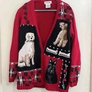 Vtg Talbots Dog All Over Womens Knit Sweater Size S Cottagecore Farm Patchwork.
